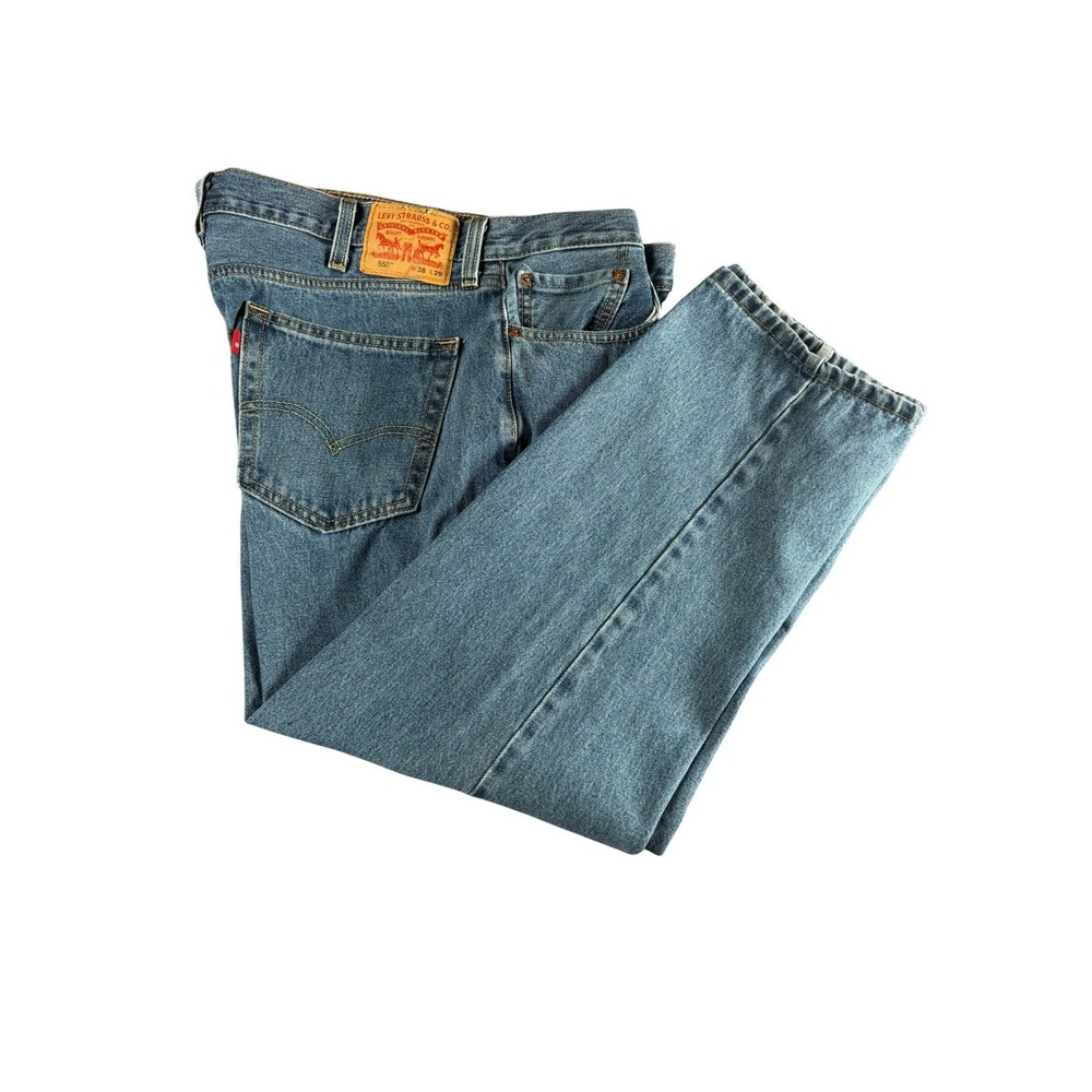 Rare Levi's 550 Jeans Mens 38x29 Relaxed Fit Blank Red Tab Light Wash Denim